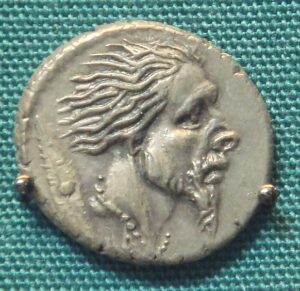 Denier romain en argent avec la tête d’un Gaulois captif
